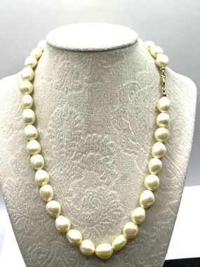 Vintage Trifari Cream Faux Baroque Pearl Strand Necklace Spring Ring Closure